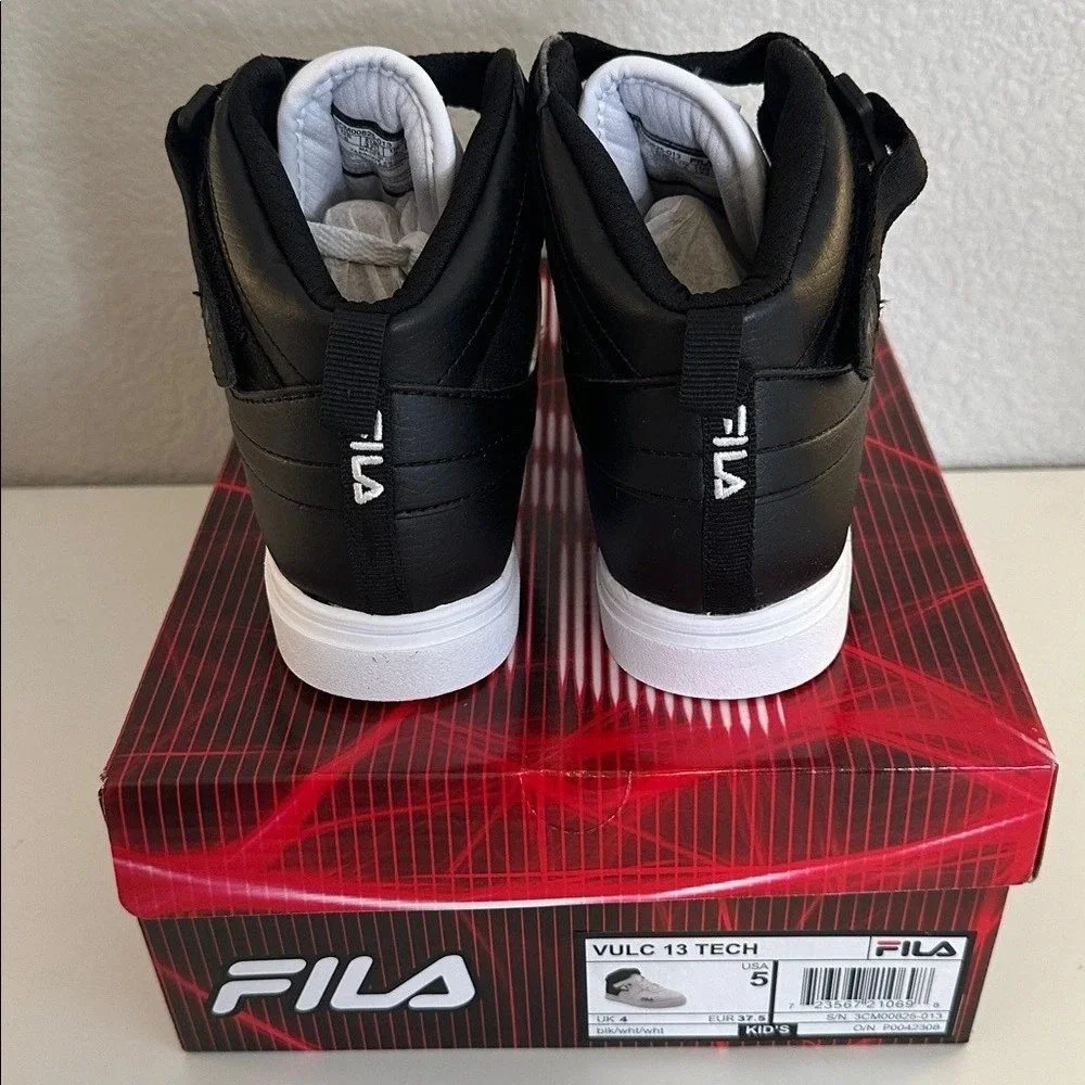 Fila Vulc 13 Tech Big Kids Sneakers Black White High Top Shoes Size 5 Youth New